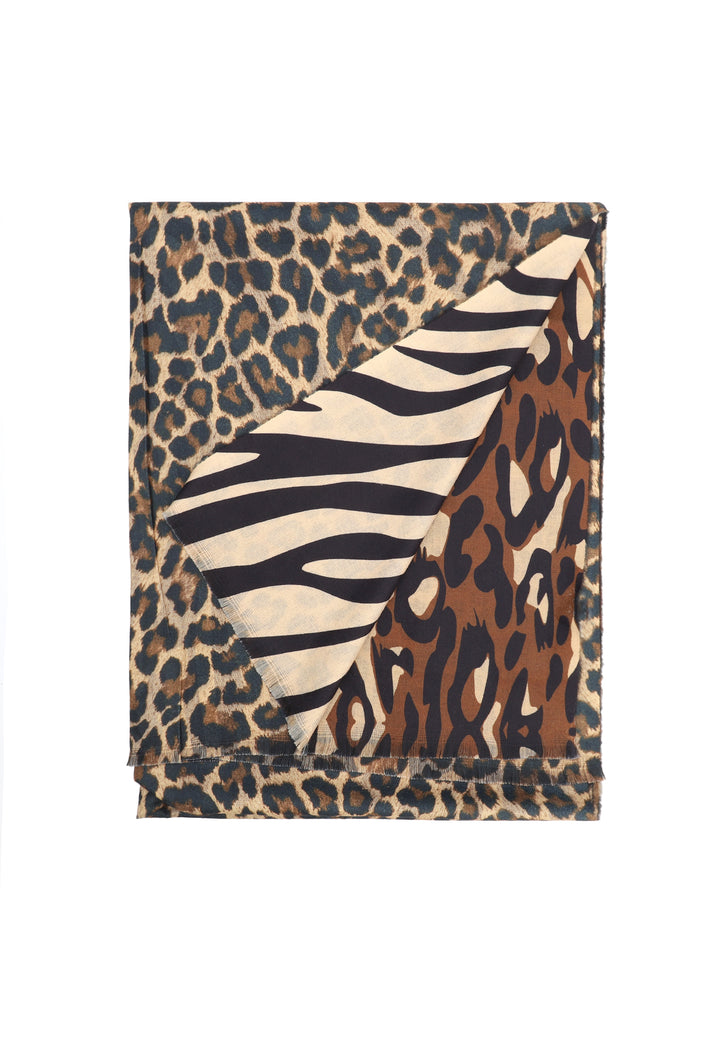 sciarpa animalier leopardata e zebrata con fondo marrone