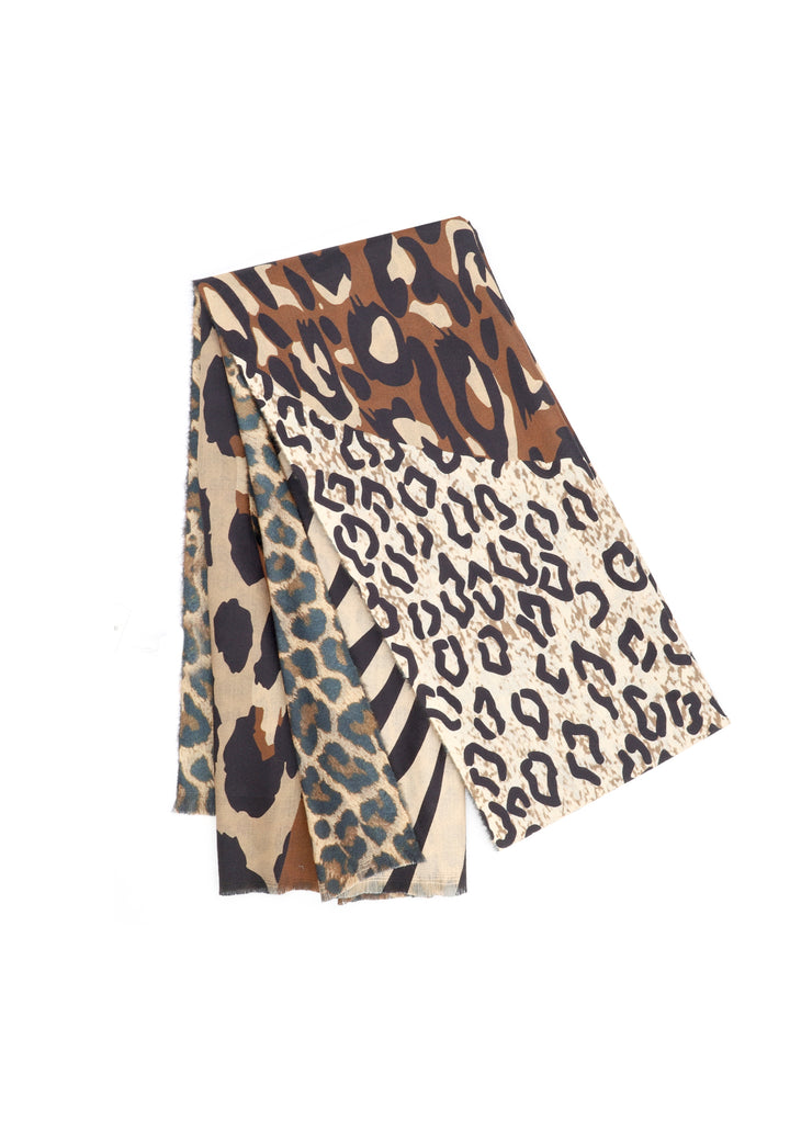 sciarpa animalier leopardata e zebrata con fondo marrone
