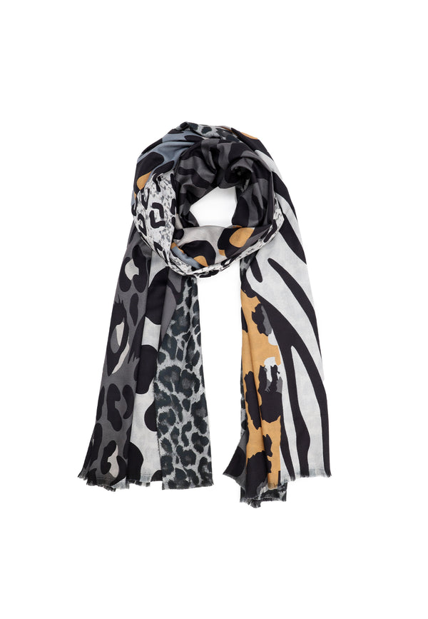 sciarpa animalier leopardata e zebrata con fondo nero