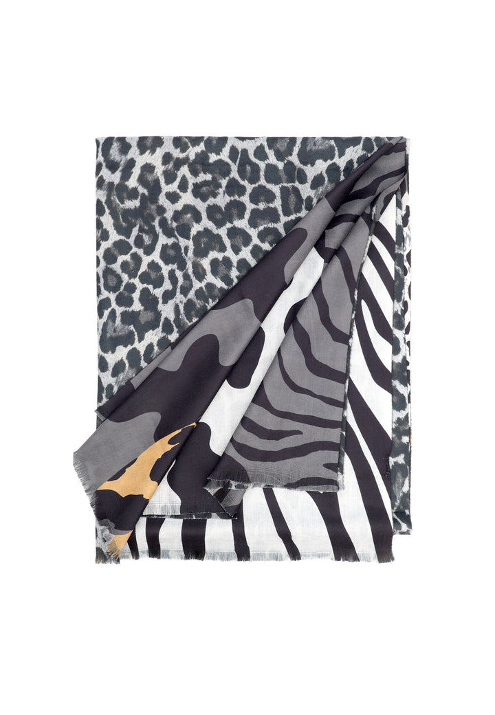 sciarpa animalier leopardata e zebrata con fondo nero