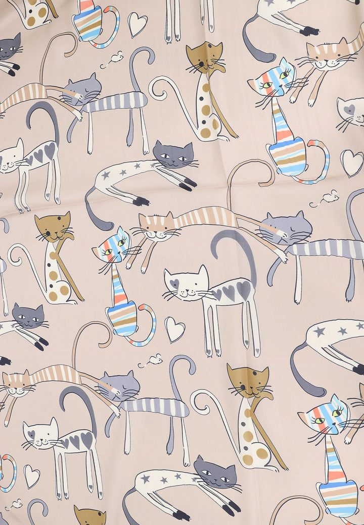 Foulard pashmina fantasia sfondo color kaki con gatti