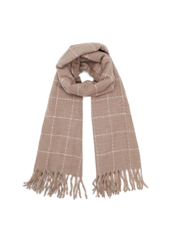 Sciarpa donna in tessuto morbido viscosa a quadri con frange beige