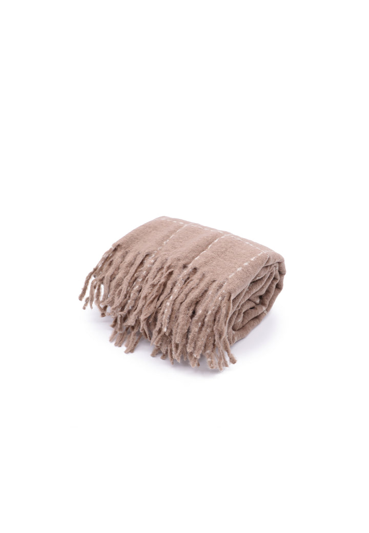 Sciarpa donna in tessuto morbido viscosa a quadri con frange beige
