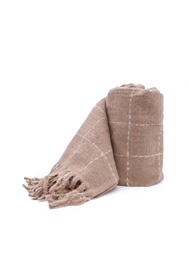 Sciarpa donna in tessuto morbido viscosa a quadri con frange beige