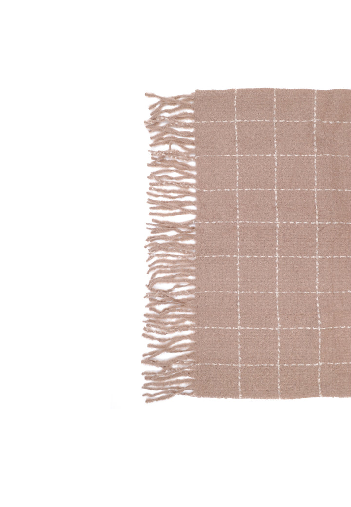 Sciarpa donna in tessuto morbido viscosa a quadri con frange beige