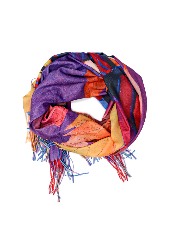 sciarpa foulard con frange colore fucsia