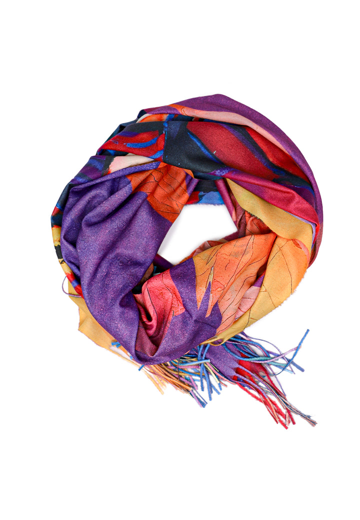 sciarpa foulard con frange colore fucsia