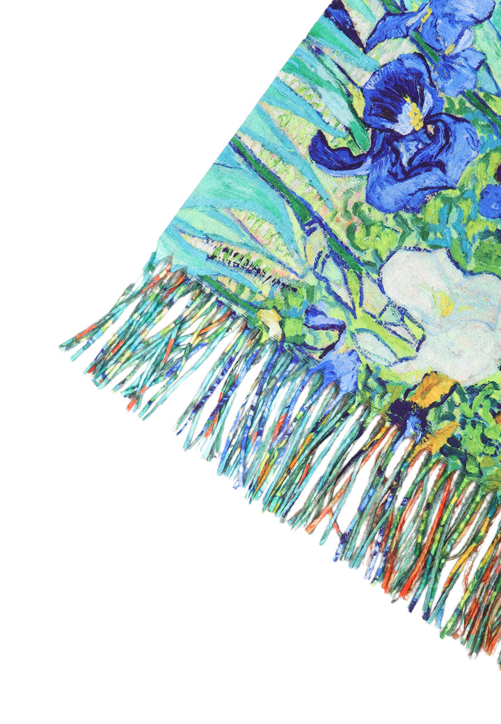 sciarpa foulard con frange colore blu