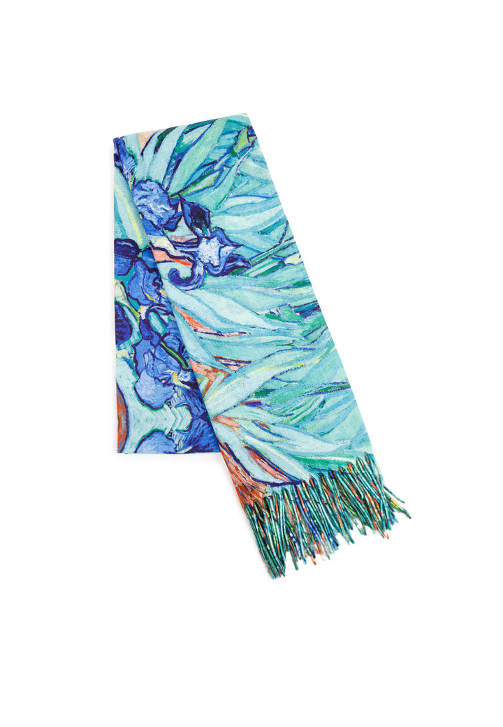 sciarpa foulard con frange colore blu
