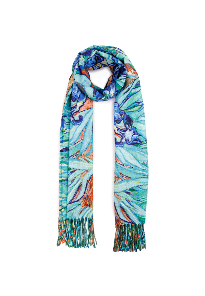 sciarpa foulard con frange colore blu