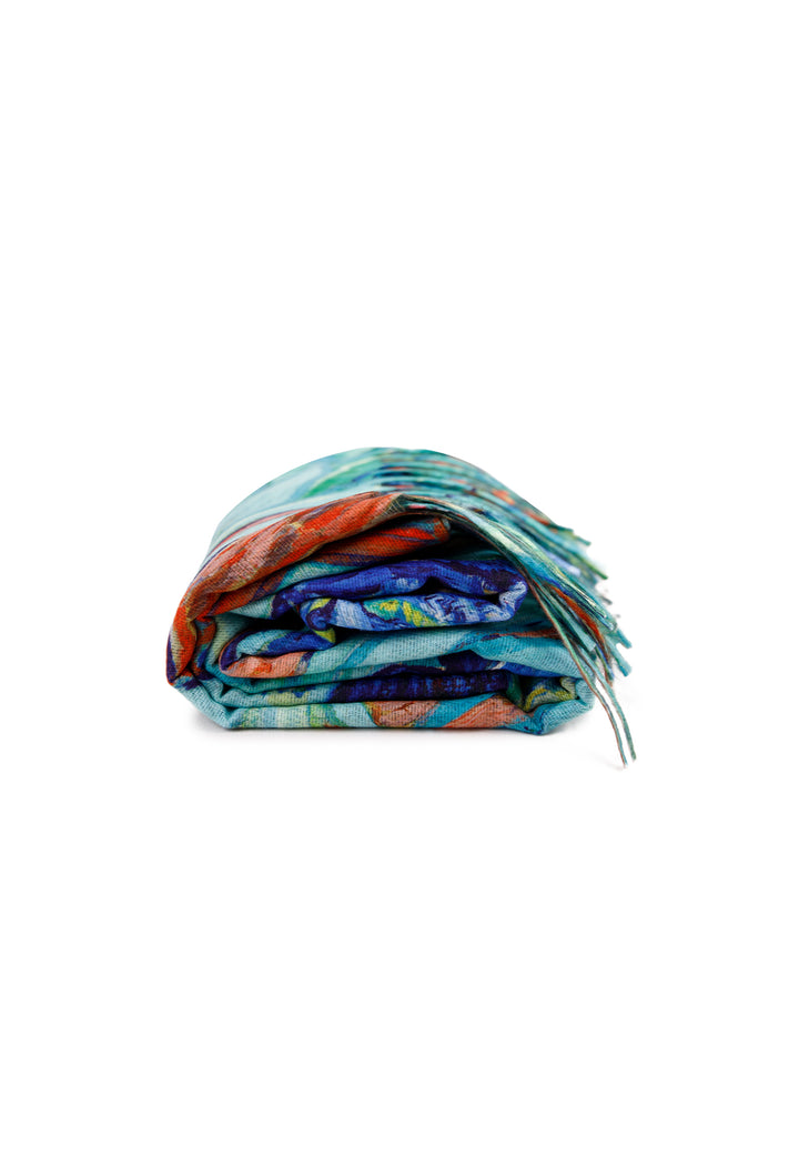 sciarpa foulard con frange colore blu
