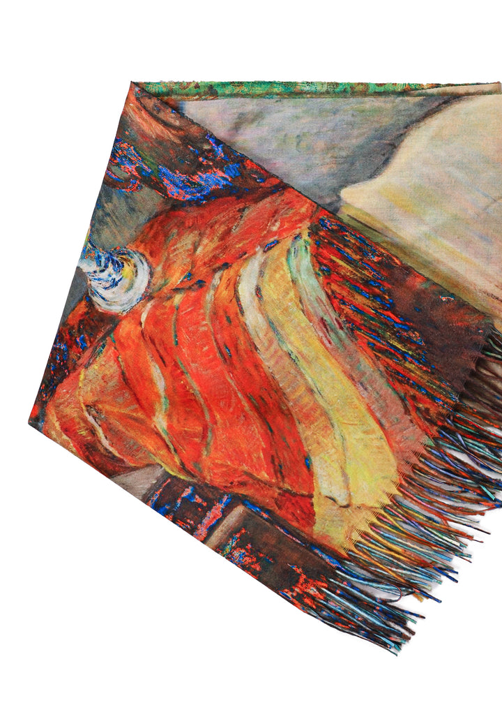 Sciarpa foulard con frange tema floreale colore arancione