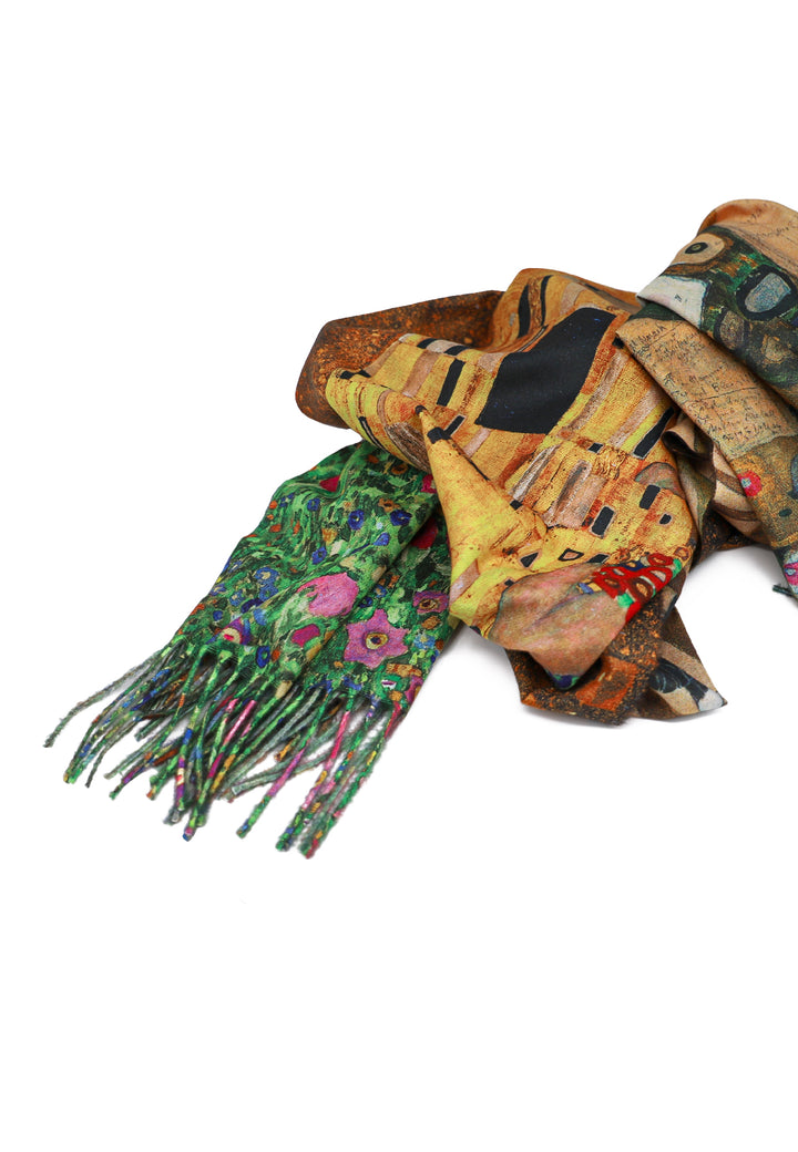 sciarpa foulard in viscosa con quadri Klimt colore marrone