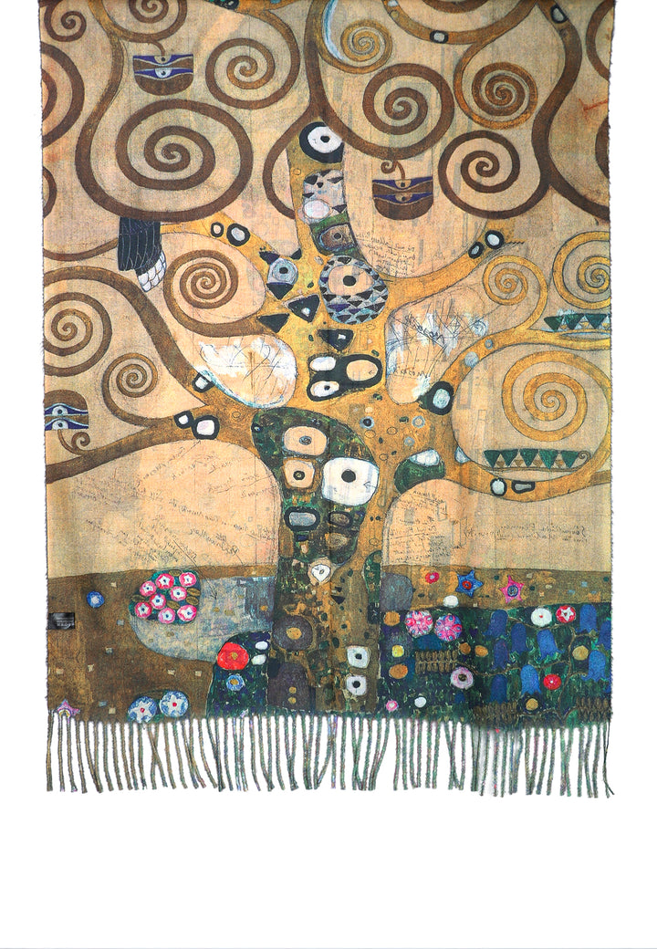 sciarpa foulard in viscosa con quadri Klimt colore marrone