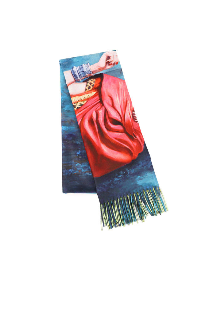 sciarpa in pura viscosa con disegno queen helena blu