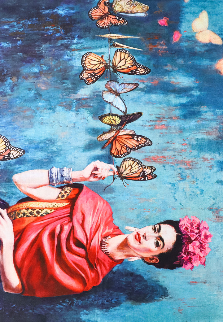 sciarpa in pura viscosa con disegno queen helena blu