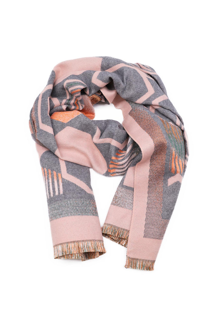 sciarpa pashmina con frange colore rosa e grigio