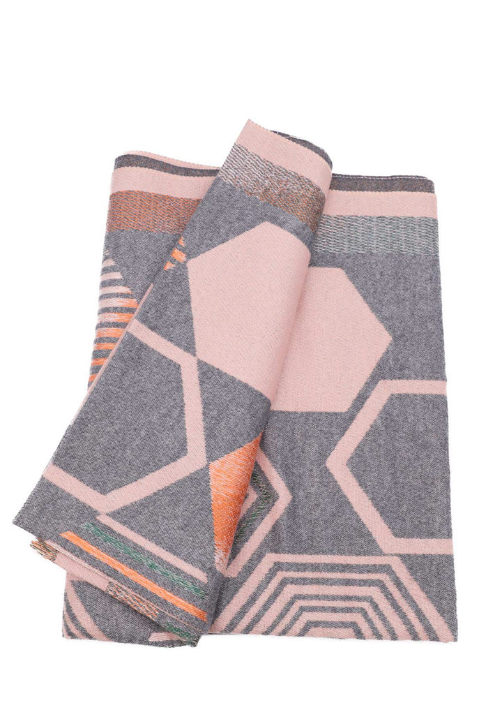 sciarpa pashmina con frange colore rosa e grigio