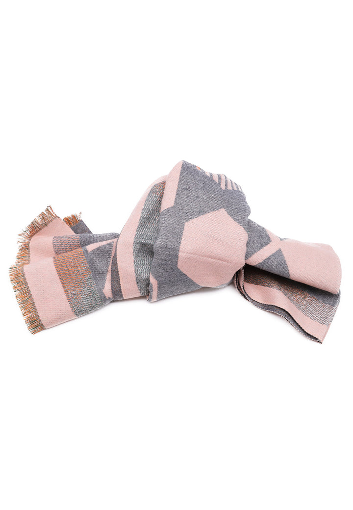 sciarpa pashmina con frange colore rosa e grigio