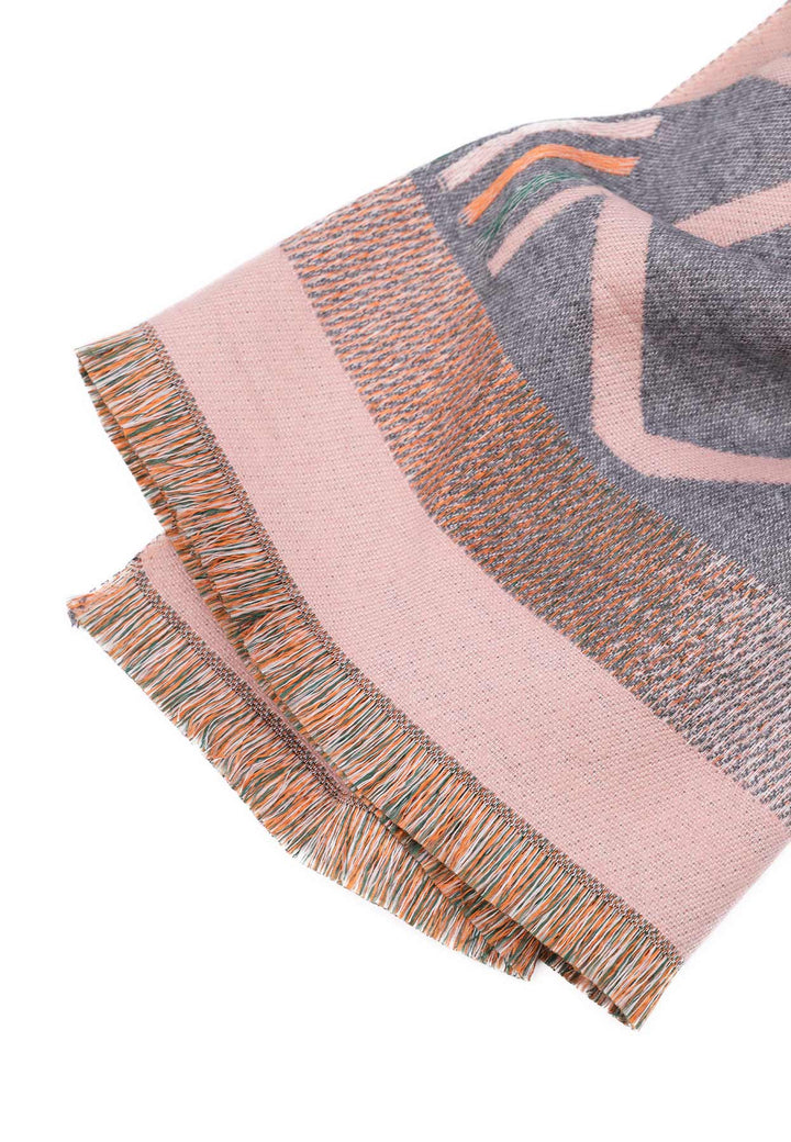 sciarpa pashmina con frange colore rosa e grigio