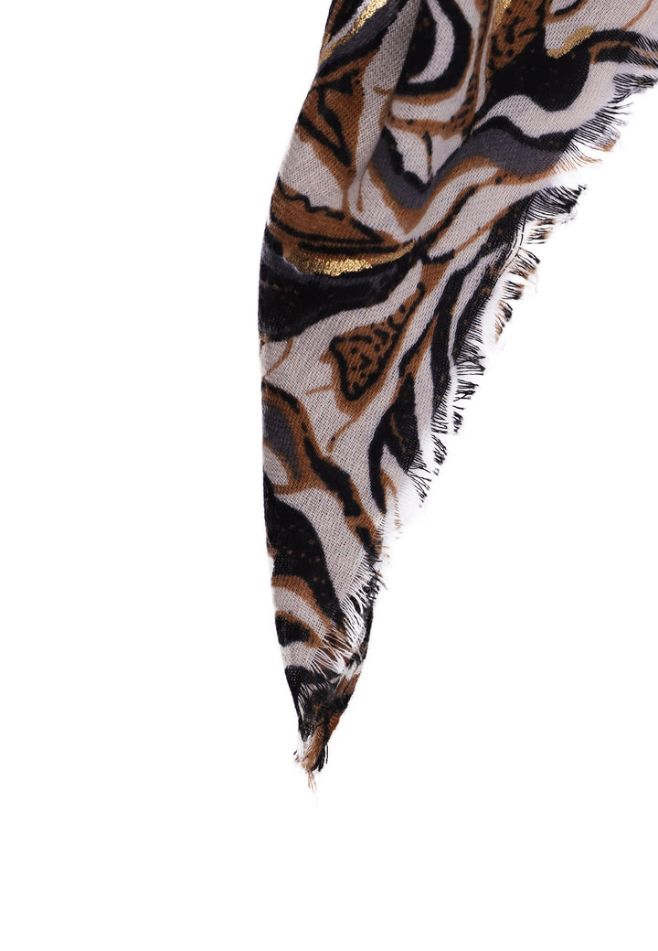 sciarpa foulard pashmina con stampa astratta colore marrone e oro