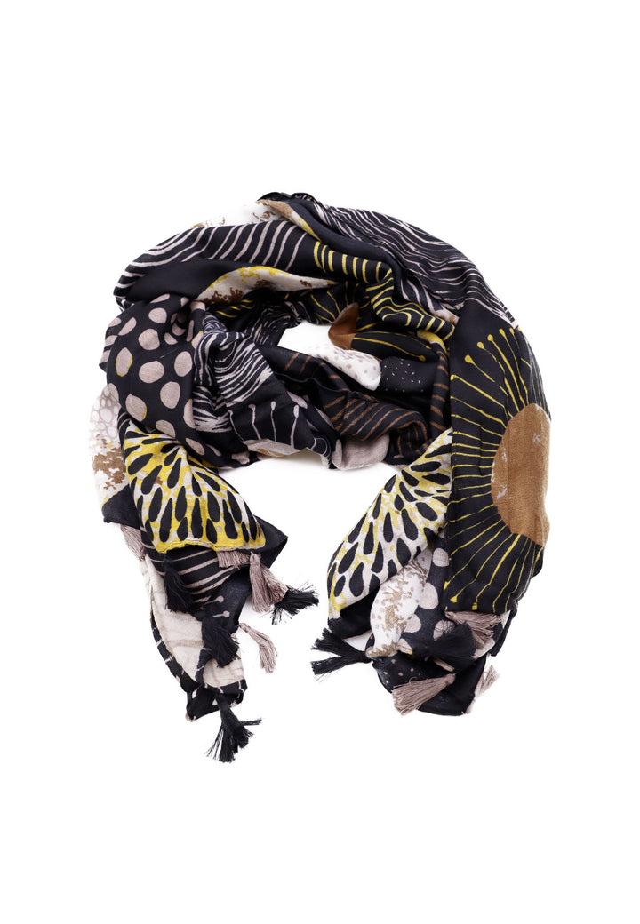 sciarpa foulard da donna in 100% viscosa fantasia colore nero