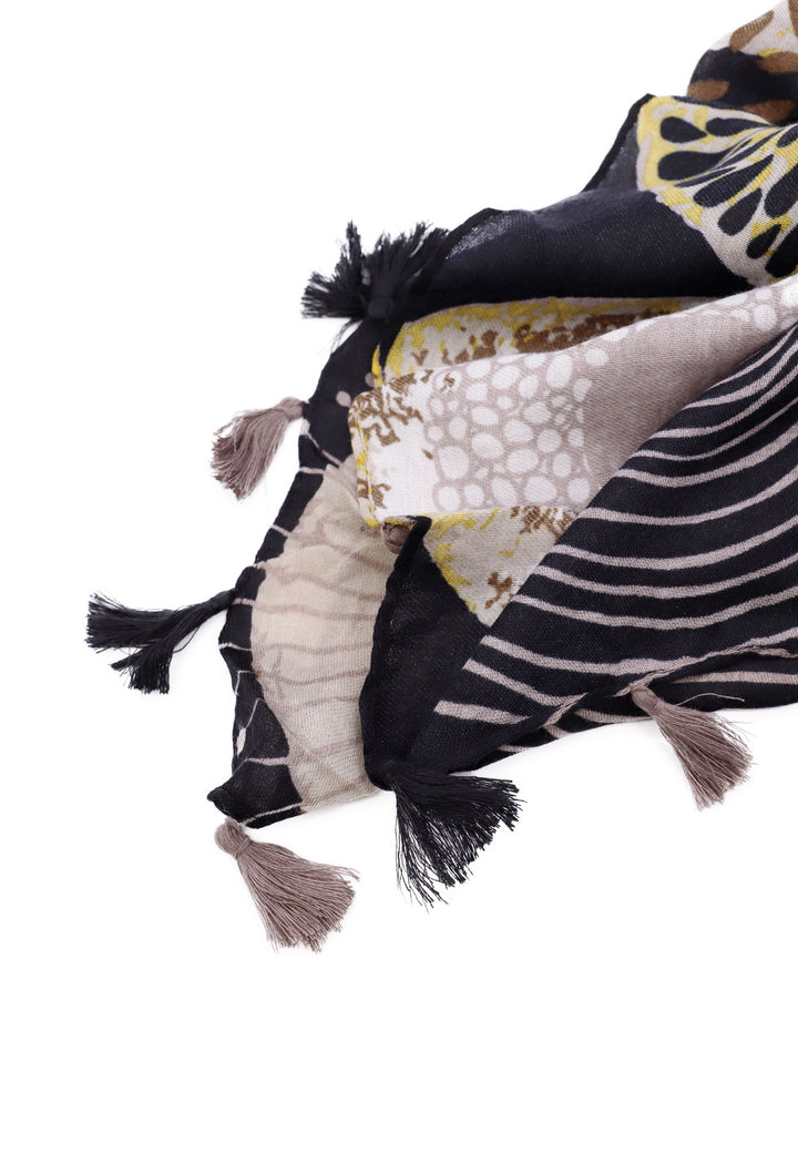 sciarpa foulard da donna in 100% viscosa fantasia colore nero