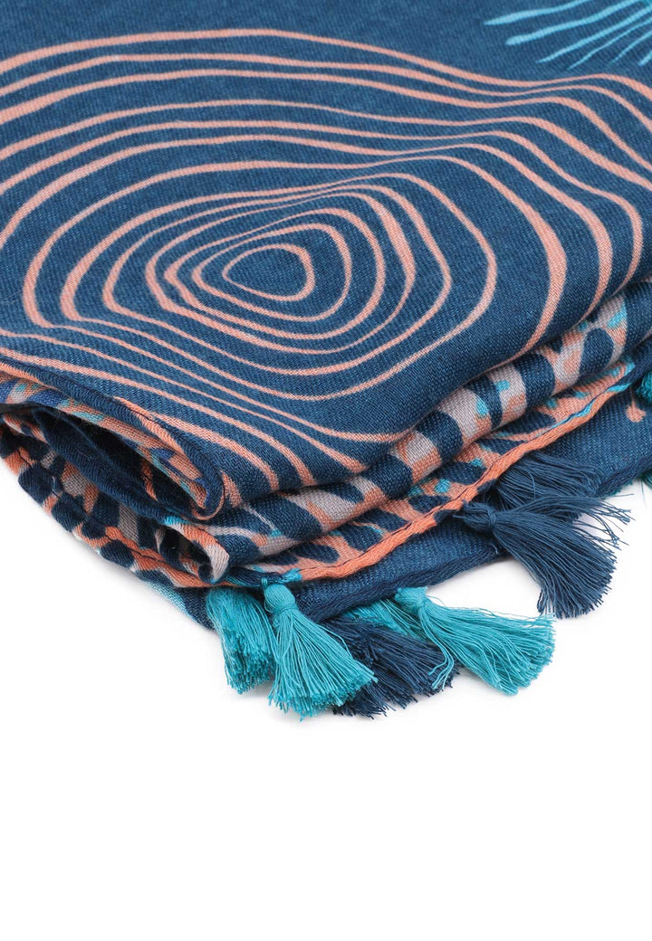 sciarpa foulard da donna in 100% viscosa fantasia colore blu