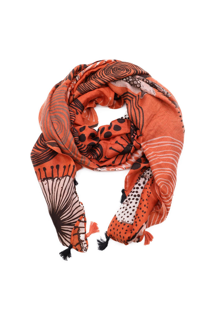 sciarpa foulard da donna in 100% viscosa fantasia colore arancione