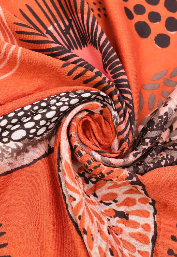 sciarpa foulard da donna in 100% viscosa fantasia colore arancione