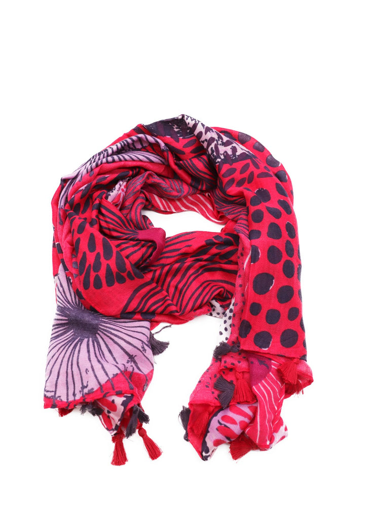 sciarpa foulard da donna in 100% viscosa fantasia colore red