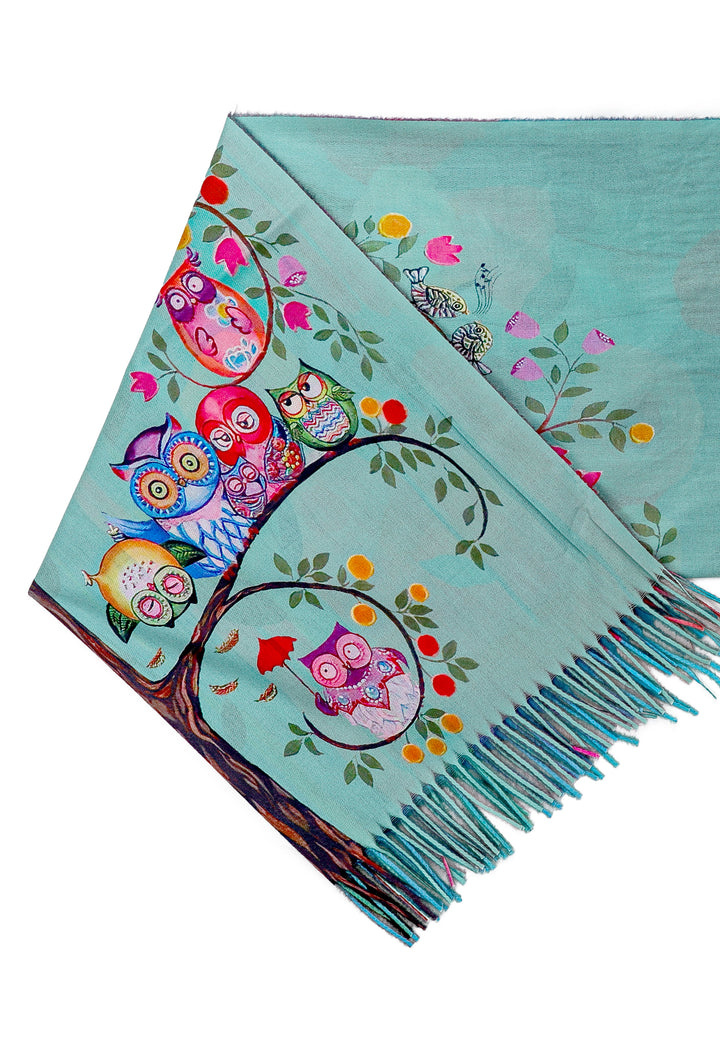 sciarpa da donna con frange color eblu tema floreale