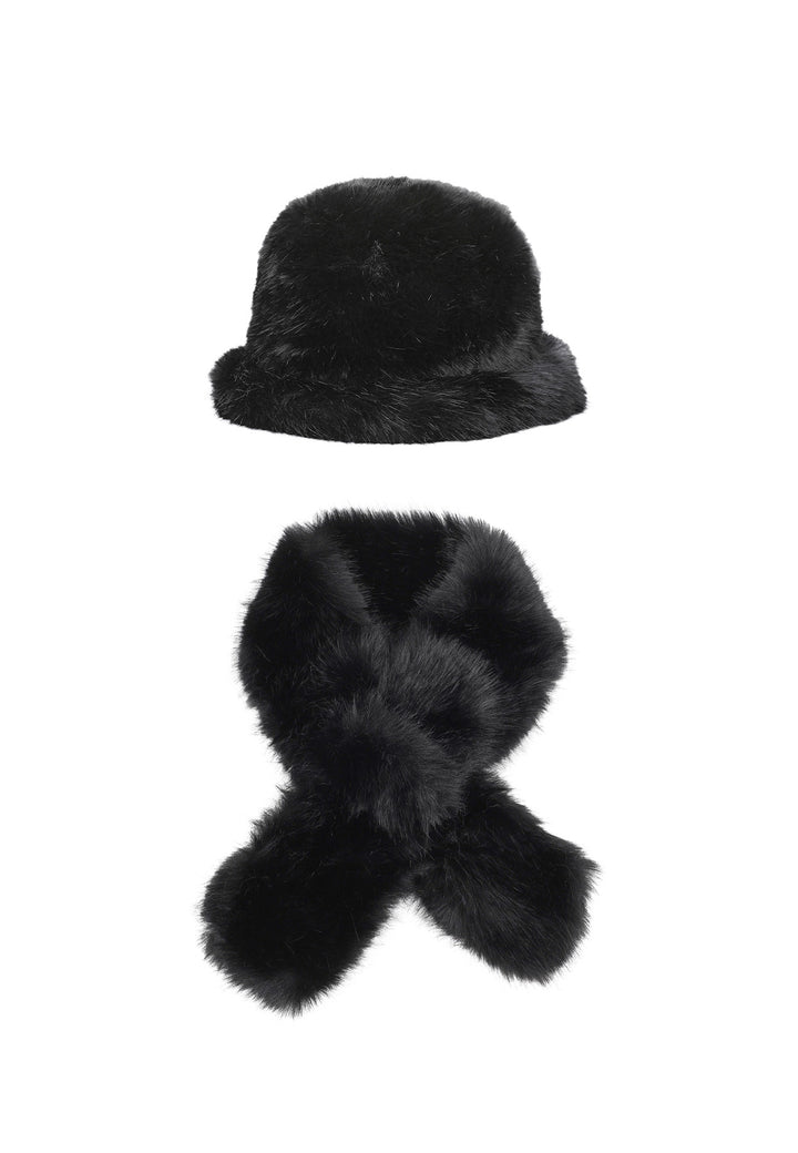 Sciarpa Scaldacollo da donna combo con cappello da pescatore invernale colore nero