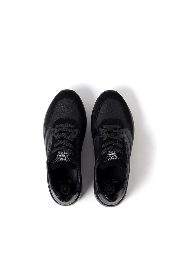 sneakers da donna con platform  e brillantini colore nero