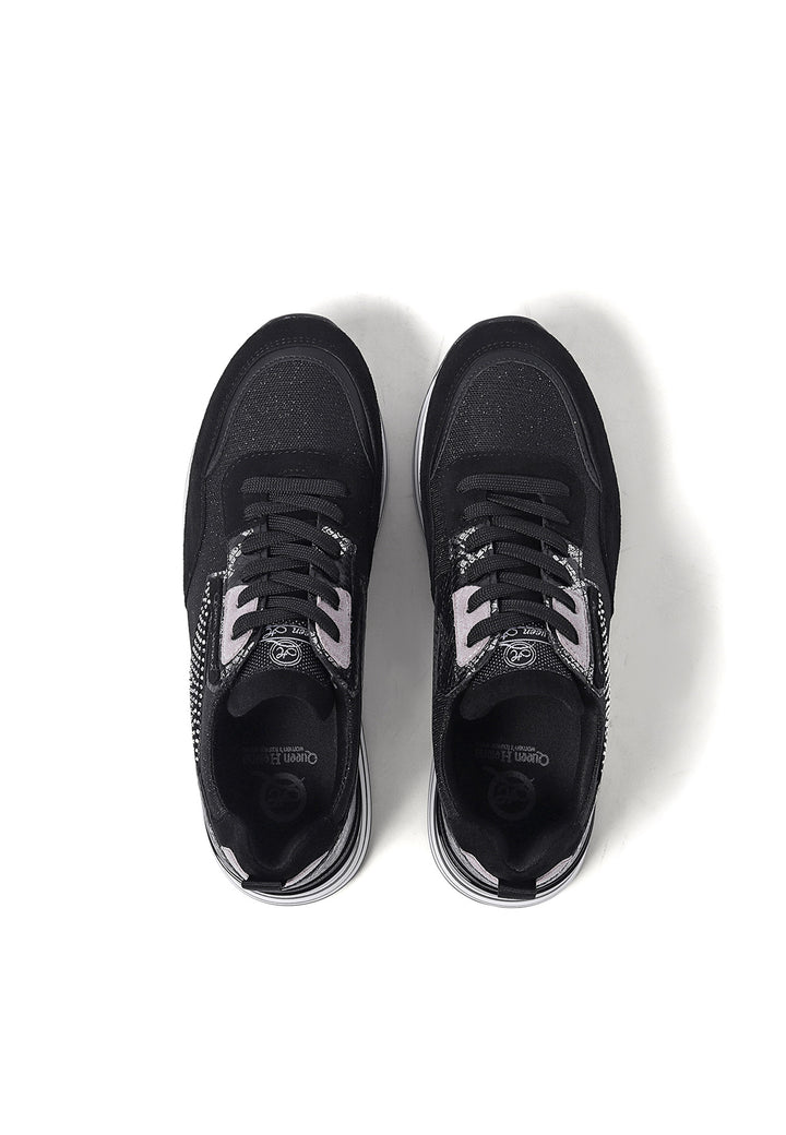 sneakers da donna con platform e strass colore nero