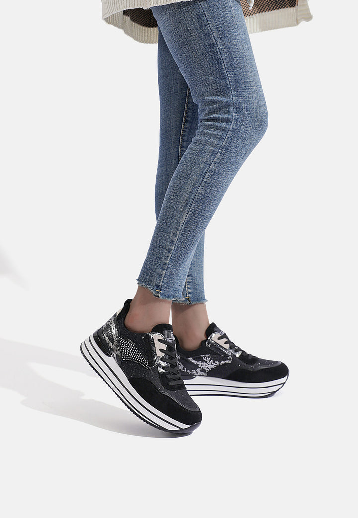 sneakers da donna con platform e strass colore nero