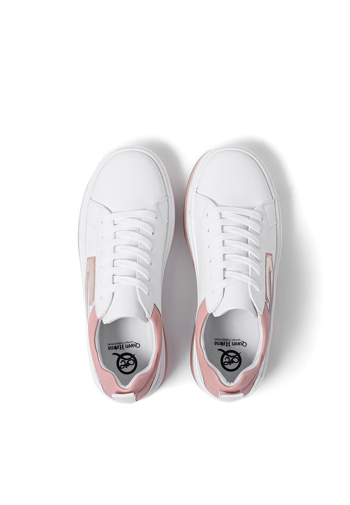 sneakers stringate da donna colore bianco e rosa con platform