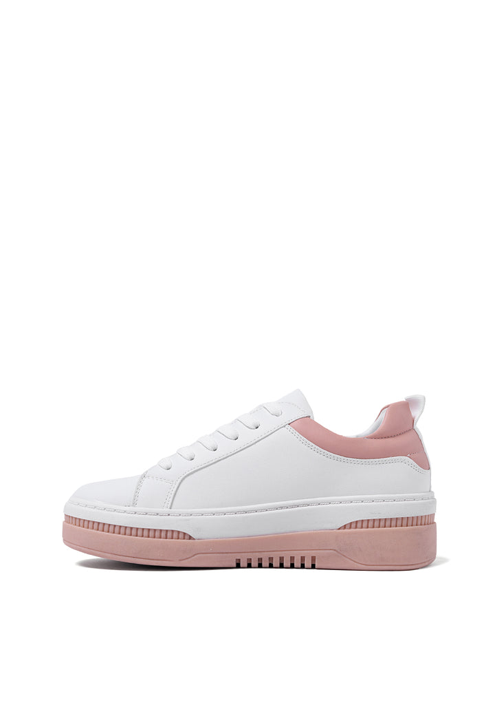 sneakers stringate da donna colore bianco e rosa con platform