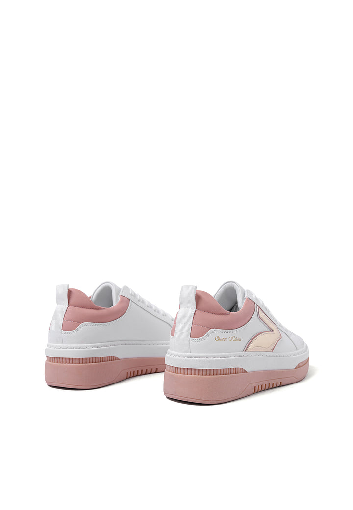 sneakers stringate da donna colore bianco e rosa con platform