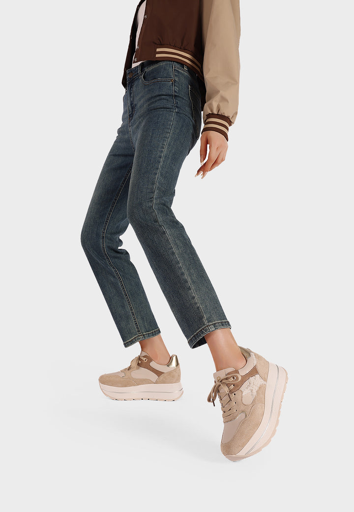 Sneaker da donna in microfibra multicolor con suola platform alta e punta tonda