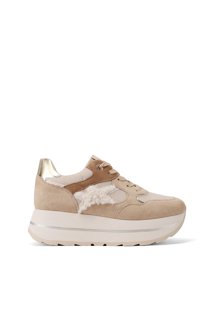 Sneaker da donna in microfibra multicolor con suola platform alta e punta tonda