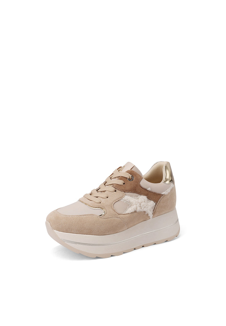 Sneaker da donna in microfibra multicolor con suola platform alta e punta tonda