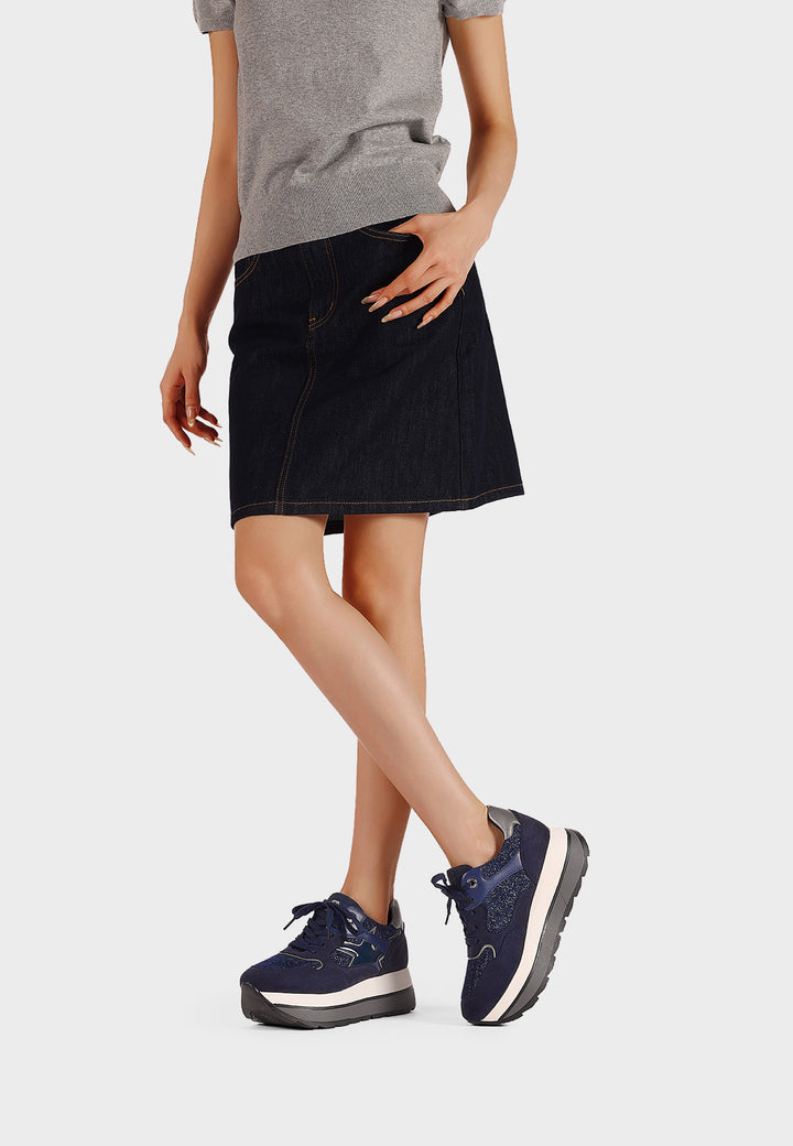 Sneaker da donna in microfibra multicolor con suola platform alta e punta tonda