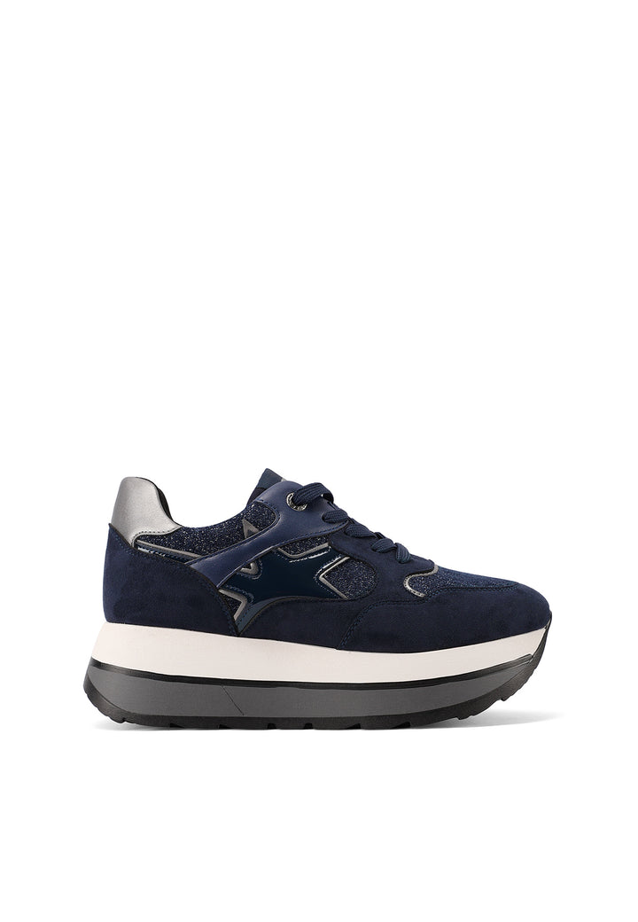 Sneaker da donna in microfibra multicolor con suola platform alta e punta tonda