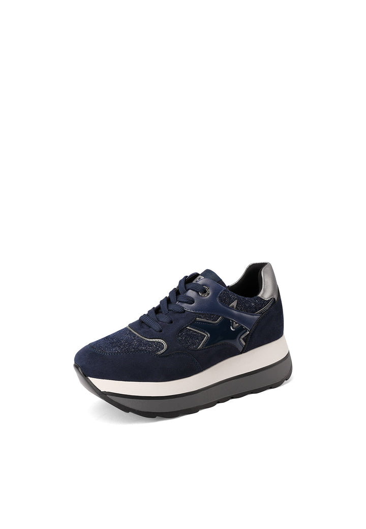 Sneaker da donna in microfibra multicolor con suola platform alta e punta tonda