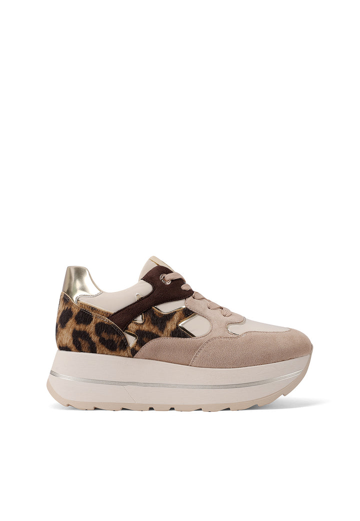 Sneaker da donna in microfibra multicolor con suola platform alta e punta tonda