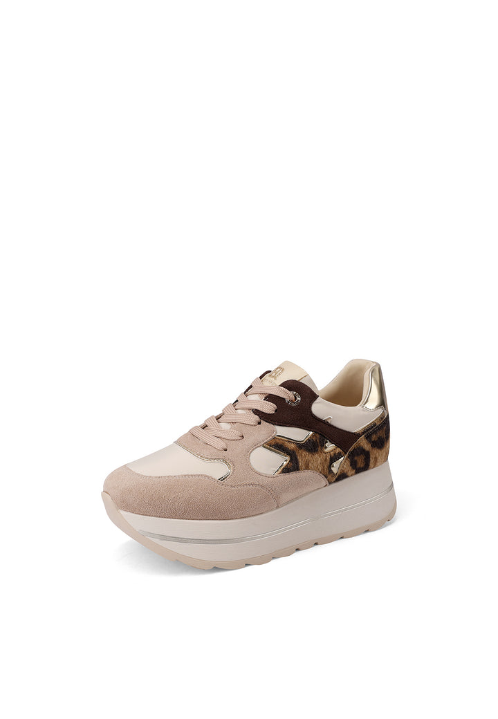 Sneaker da donna in microfibra multicolor con suola platform alta e punta tonda