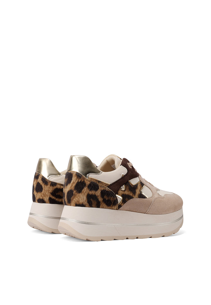 Sneaker da donna in microfibra multicolor con suola platform alta e punta tonda