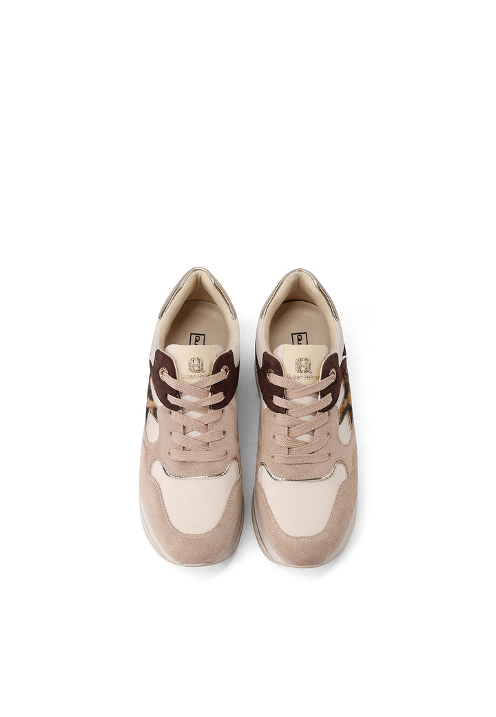 Sneaker da donna in microfibra multicolor con suola platform alta e punta tonda