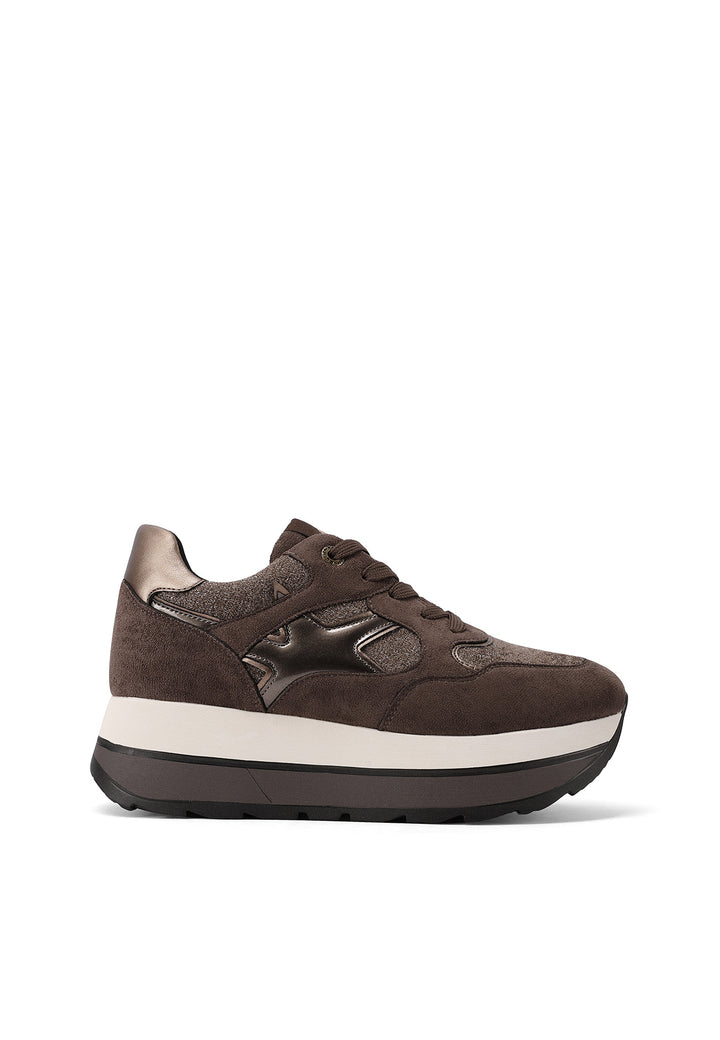 Sneaker da donna in microfibra multicolor con suola platform alta e punta tonda